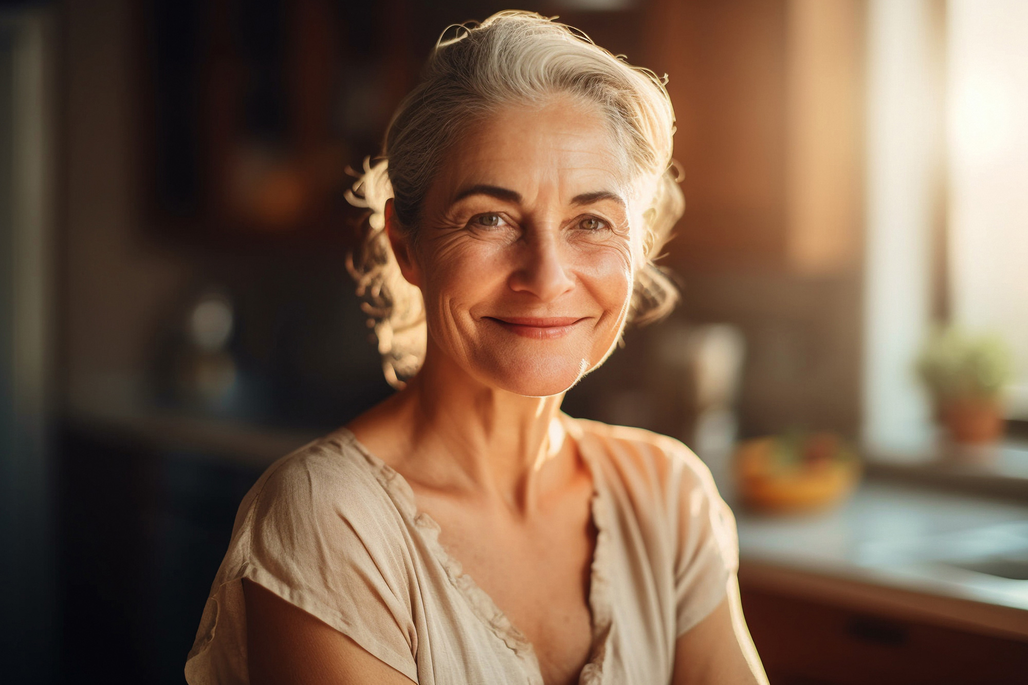 Photo of middle-aged woman smiling.